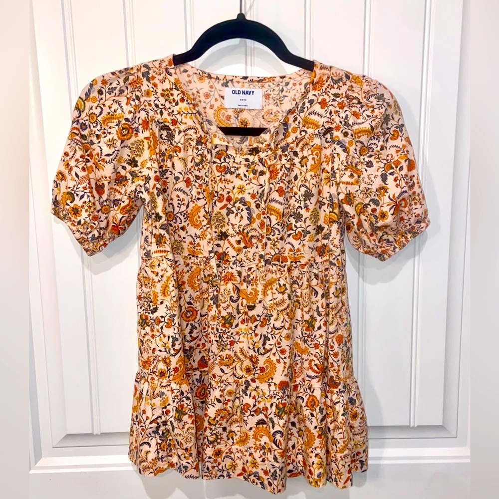 OLD NAVY Girls Peach Floral Dress Size Small (6-7)